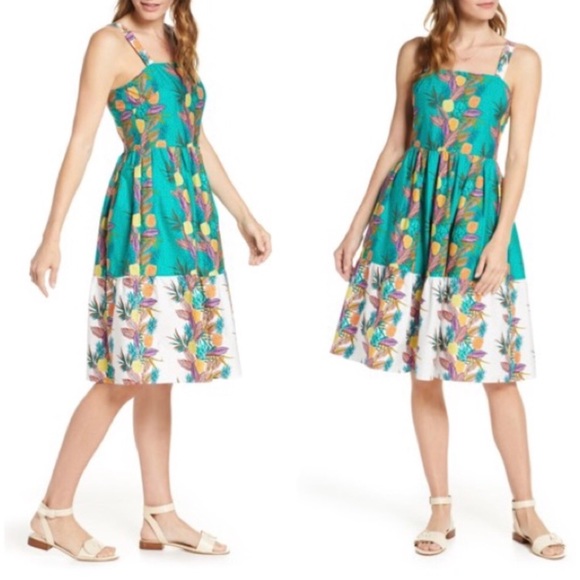 1901 MIdi Tropical Pineapple Sundress with Pockets Sleeveless ALine Teal Dress - Picture 16 of 16